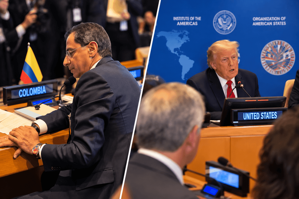 José Manuel Restrepo y Donald Trump durante reunión del Escudo de las Américas