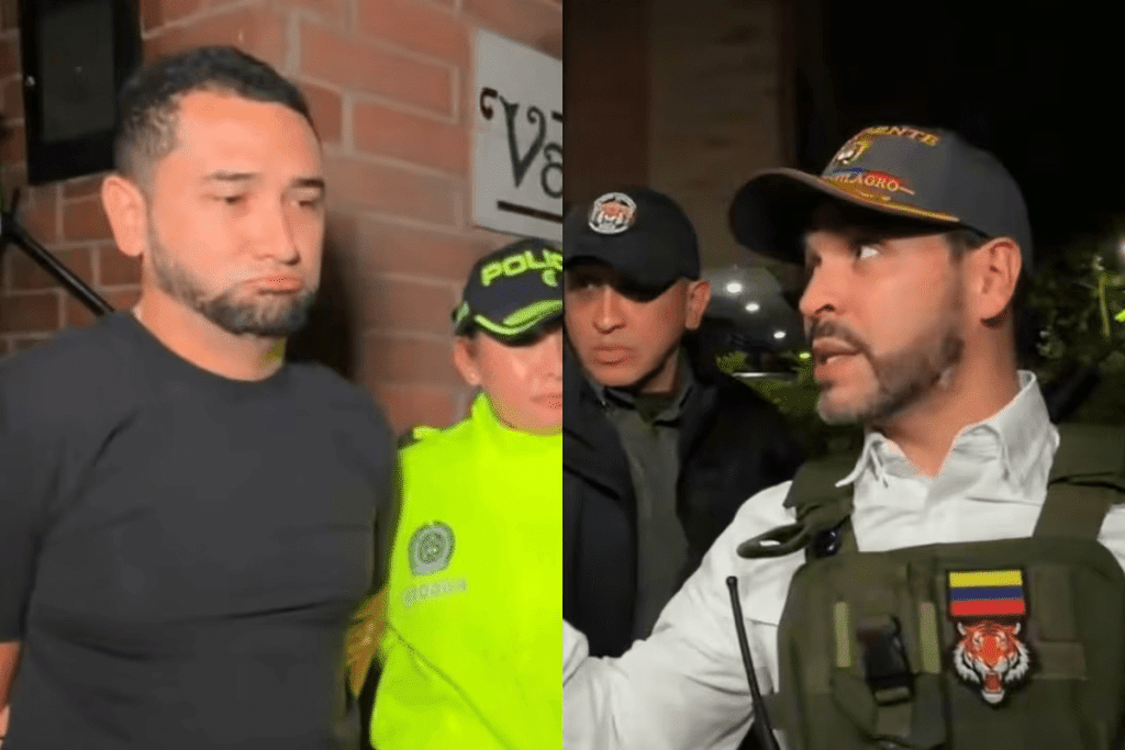 Abelardo de la Espriella frente a un hombre capturado durante un operativo de seguridad en Medellín.